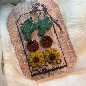 Cactus and Sunflower Earring Set